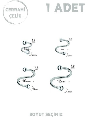 Blisse Piercing Unisex Cerrahi Çelik Tragus Helix Lobe Dudak Kıkırdak Spiral Piercing