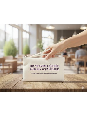 Özgürce Kişiye Özel Çift Taraflı Makyaj Çantası, Kadınlar Günü Hediyesi, 19×12, 10 Adet