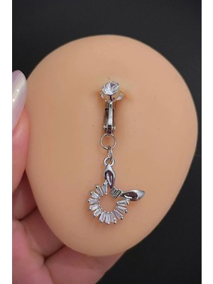 Blisse Piercing Kadın Çelik Zirkon Taşlı Kulaklı Daire Sıkıştırma Deliksiz Göbek Piercingi