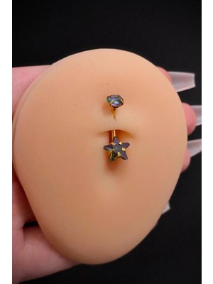 Blisse Piercing Kadın Gold Yıldız Hologram Zirkon Taşlı Belly Çelik Göbek Piercing