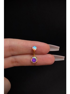 Blisse Piercing Kadın Gold Yuvarlak Zirkon Taşlı Belly Çelik Göbek Piercing