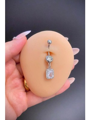 Blisse Piercing Gümüş Renk Kadın Baget Taşlı Sallantılı Cerrahi Çelik Göbek Piercing