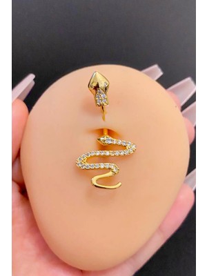 Blisse Piercing Kadın Gold Zirkon Taşlı Yılan Figürlü Çelik Göbek Piercing