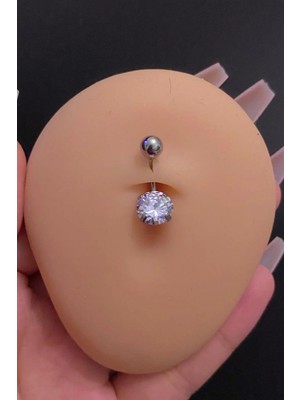 Blisse Piercing Kadın Gümüş Yuvarlak Zirkon Taşlı Çelik Göbek Piercing