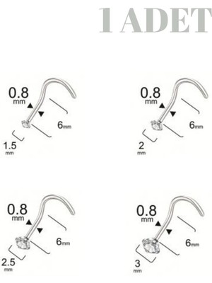 Blisse Piercing Spiral Kıvrımlı Zirkon Taşlı Çelik Hızma/6mm Bar/ 0.8mm Kalınlık/burun Piercing