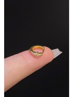 Blisse Piercing Kadın Çiçek Figürlü Taşlı Tragus Helix Kıkırdak Halka Çelik Piercing