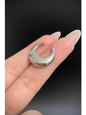 Blisse Piercing Gümüş Renk Bombeli Figürlü Çelik Ear Cuff – Deliksiz, Sıkıştırmalı Kıkırdak Küpe