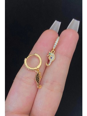 Blisse Piercing Kadın Deniz Atı Figür Zirkon Taşlı Tragus Helix Kıkırdak Sallantılı Çelik Halka Piercing