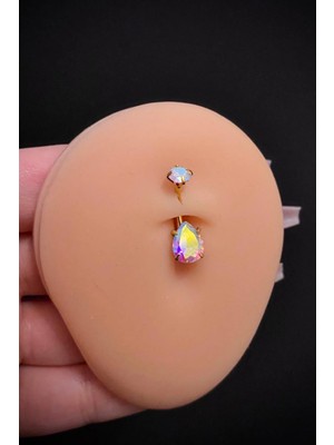 Blisse Piercing Kadın Gold Damla Zirkon Taşlı Belly Çelik Göbek Piercing