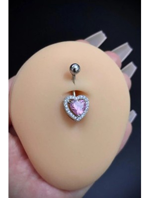 Blisse Piercing Kadın Cerrahi Çelik Pembe Kalp Figürlü Taşlı Belly Göbek Piercing