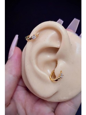 Blisse Piercing Kadın Çiçek Zirkon Taşlı Tragus Helix Kıkırdak Halka Çelik Piercing