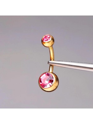 Rupen Kraft Çift Taş Pembe Renk Ultraliğht 10 mm Titanyum Göbek Piercingi
