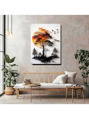 Artprinta Gün Batımı Ağaç Silüeti Kanvas Tablo – Modern Doğa Manzaralı Duvar Dekoru