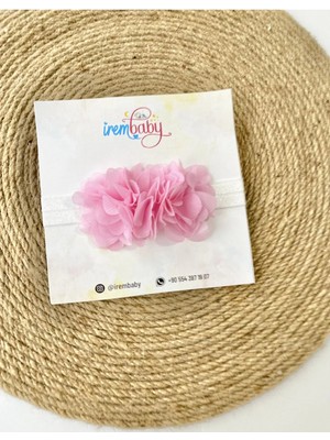İrembaby Bebek Saç Bandı Pembe Çiçekli Lastikli Saç Bandı Bandana