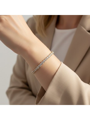 Vaoov Taşlı Su Yolu Gold Kadın Çelik Bileklik