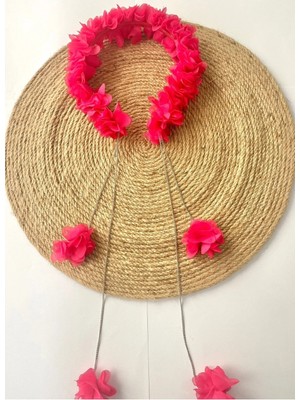 İrembaby Anne Lohusa Tacı Fuşya Sarkan Küpeli Çiçekli Lohusa Tacı (Çekim-Düğün-Kına)