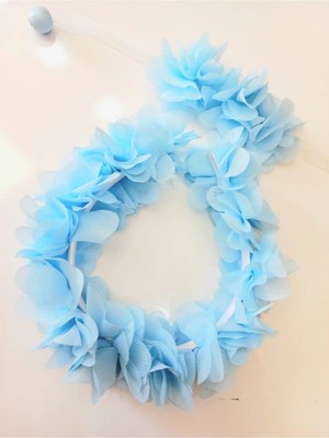 İrembaby Anne Bebek Lohusa Seti Çiçekli Lohusa Tacı ve Bileklik Kız Çocuk Çiçekli Taç Mavi