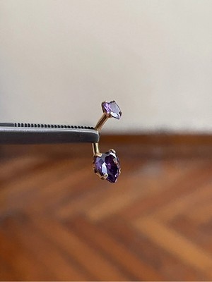 Rupen Kraft 316 L Cerrahi Çelik Kalpli Göbek Piercingi Baget Taşlı Mor Kalpli Piercing
