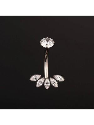 Rupen Kraft Beş Markiz Zirkon Titanyum Göbek Piercing Ultraliğht 10 mm Titanyum Göbek Piercingi