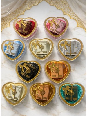 10’lu Mini Kur’an-I Kerim ve Tesbih Seti Karışık Renk Kalpli Kutu Hac Umre Mevlüt Hediyelik