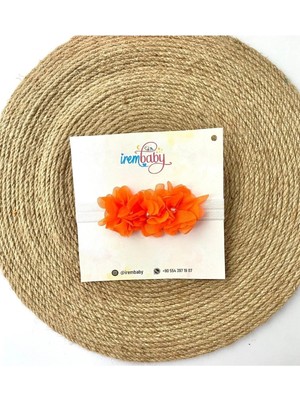 İrembaby Bebek Saç Bandı Turuncu Çiçekli Lastikli Saç Bandı Bandana