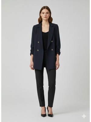 Ekol Kolu Büzgülü Süs Düğmeli Ceket 1602