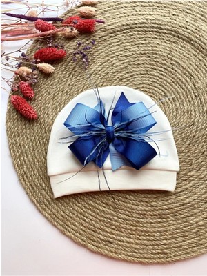 İrembaby Bebek Süslü Şapka Mavi Lacivert Tüylü Fiyonklu