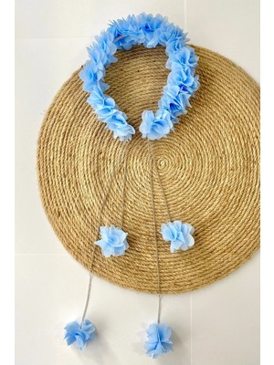 İrembaby Anne Lohusa Tacı Mavi Sarkan Küpeli Çiçekli Lohusa Tacı (Çekim-Düğün-Kına)