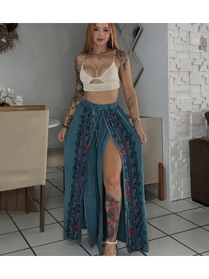 Fibula Bohem Otantik ve Mistik Işlemeli Standart Beden Kapama Şalvar Pamuk Pantolon 36-46 Bedenler Arası Olurbedenlerarasi