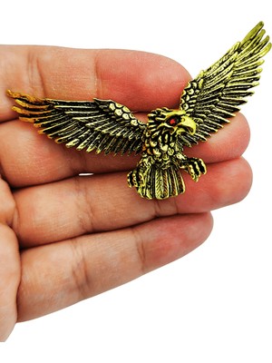 BB Bi Butik Shop Altın Ton Kızıl Gözlü Kartal Figürlü Erkek Kadın Ceket Aksesuar Broş