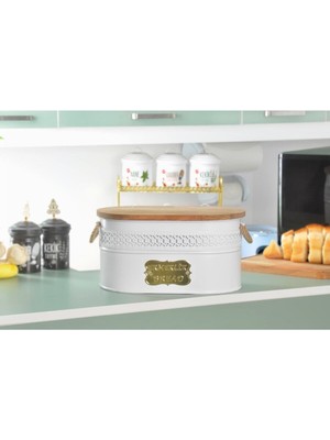 Feyza Design Dantelli Oval Ahşap Kapaklı Beyaz Ekmeklik, Şık ve Doğal Tasarım