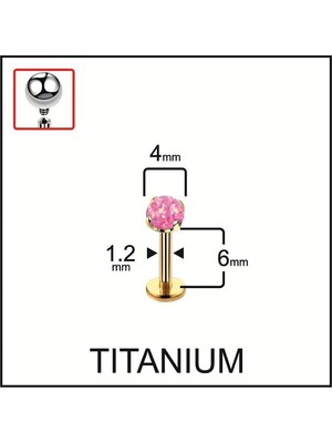 Rupen Kraft %100 G23 Titanyum Titanyum Altın Pembe Opal Taşlı Kıkırdak Tragus Labret Piercing