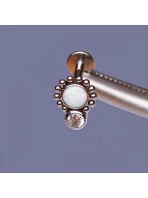Rupen Kraft %100 G23 Titanyum Güneş Beyaz Opal Zirkon Altın Titanyum 6x1.2mm Labret Piercing