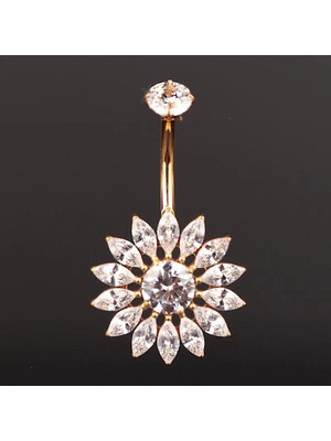 Rupen Kraft %100 G23 Titanyum Markiz Çiçek Zirkon Titanyum Göbek Piercing Ultraliğht 10 mm Göbek Piercingi