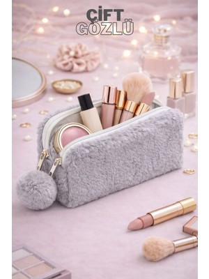 Özgürce Çift Bölmeli Fermuarlı Çok Amaçlı Seyahat ve Makyaj Çantası