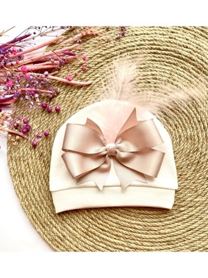 İrembaby Bebek Süslü Şapka Pudra Pembe Tüylü Fiyonklu