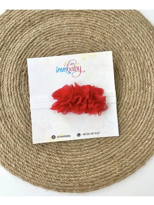 İrembaby Bebek Saç Bandı Kırmızı Çiçekli Lastikli Saç Bandı Bandana