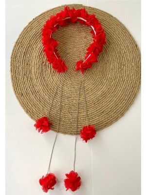 İrembaby Anne Lohusa Tacı Kırmızı Sarkan Küpeli Çiçekli Lohusa Tacı (Çekim-Düğün-Kına)