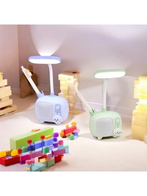 Zeynes Home Sevimli Tv Tavşan Şarjlı Gece Masa Lambası LED Işıklı Aydınlatma Hediyelik YEŞİL