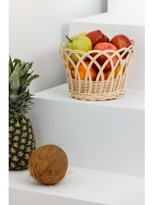 Feyza Design Doğa Dostu Bambu Rattan Çok Amaçlı Meyve Sepeti, Şık ve Hafif Tasarım