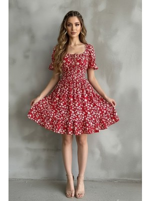 Hsc Bilişim Kayık Yaka Gipeli Bürümcük Mini Elbise – Kırmızı