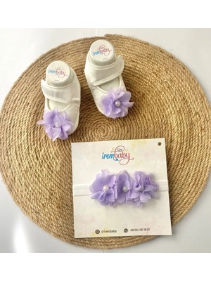 İrembaby Anne Bebek Lohusa Seti Lila Çiçekli Lohusa Tacı ve Bebek Saç Bandı Lohusa Takımı