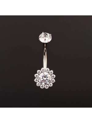 Rupen Kraft Çiçek Zirkon Titanyum Göbek Piercing Pırlanta Model Göbek Piercing