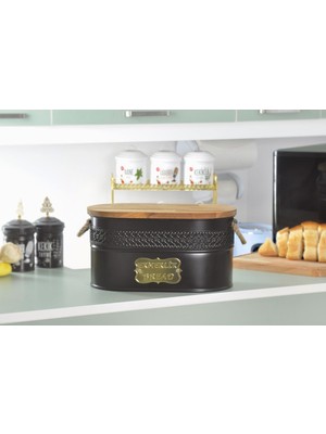 Feyza Design Dantelli Oval Ahşap Kapaklı Siyah Ekmeklik, Şık ve Fonksiyonel Tasarım