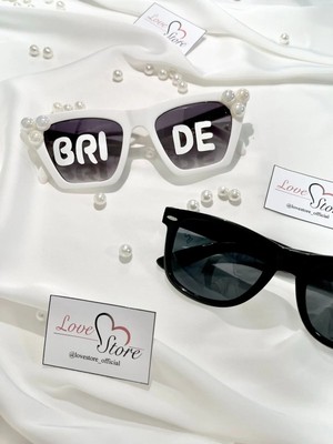 İrembaby Gelin Damat Güneş Gözlüğü Özel Tasarım Incili Tüylü Bride Groom Yazılı Güneş Gözlüğü Çekim Aksesuarı