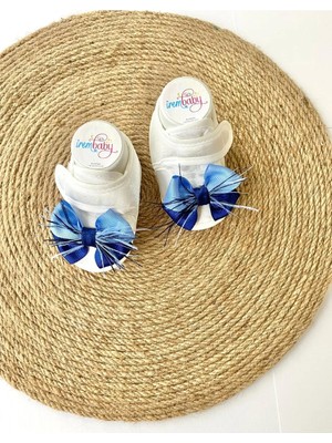 İrembaby Bebek Ayakkabı Süslü Patik Mavi Tüylü Fiyonklu (Lohusa-Çekim-Mevlüt)