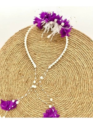 İrembaby Anne Lohusa Seti Mor Çiçekli Incili Lohusa Tacı