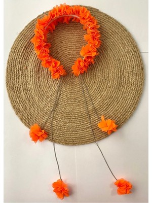 İrembaby Anne Lohusa Tacı Turuncu Sarkan Küpeli Çiçekli Lohusa Tacı (Çekim-Düğün-Kına)