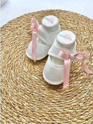 İrembaby Bebek Pembe Kurdeleli Incili Bebek Ayakkabısı Özel Tasarım