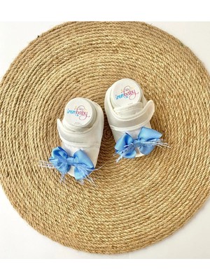 İrembaby Bebek Ayakkabı Süslü Patik Mavi Tüylü Fiyonklu (Lohusa-Çekim-Mevlüt)